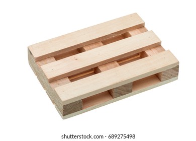 Wood Pallet Isolated On White Background, Top View Sideways.