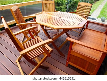 Wood patio furniture freshly oiled