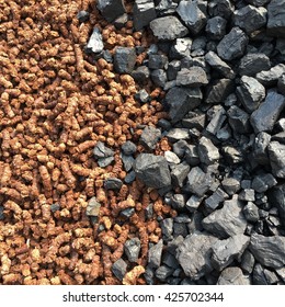 Wood Pellet Biomass Mixed With Coal Use For Fuel Combustion In Power Plant Boiler Industry To Generate Steam And Power Supply