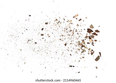 Wood Pieces And Dust, Crushed Tree Bark Isolated On White Background, Organic Texture, Top View