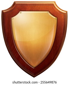 Wood Plaque Award Shield Isolated On White Background.
