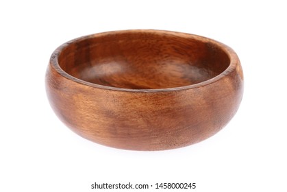 Wood Round Calabash Bowl Isolated On White Background.