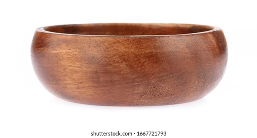 Wood Round Calabash Bowl Isolated On White Background.