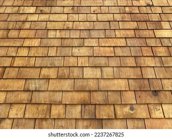 a wood shingle roof cedar roofing season weather protection wooden shingles wall - Shutterstock ID 2237267825
