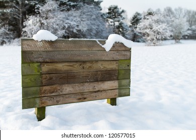 Wood Sign In Snow Landscape