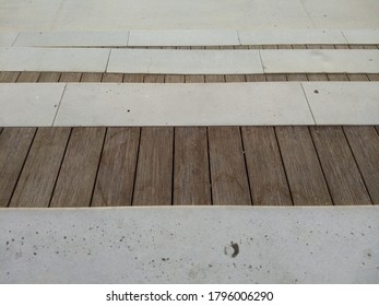 Wood Slat and Cement Seating Steps along Beach Boardwalk