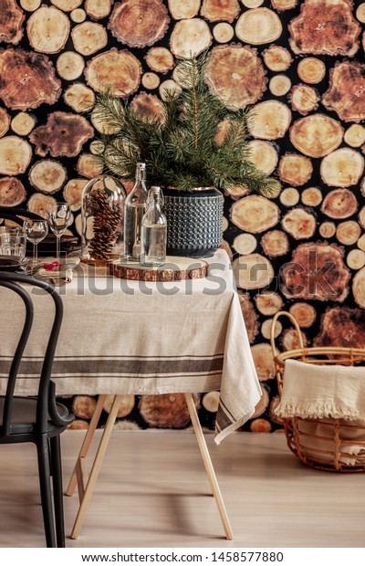 Wood Slice Wall Modern Living Room Stock Photo Edit Now 1458577880