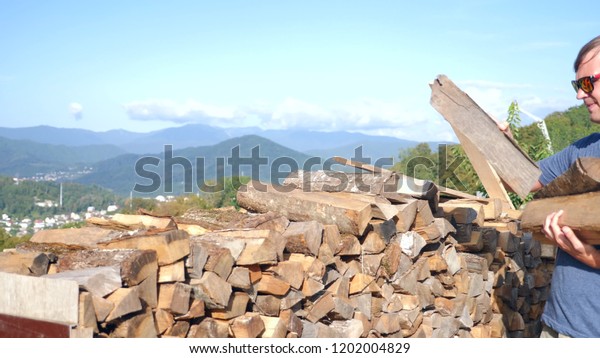 Wood Stack Wood Frosty Winter Lighting Stock Photo Edit Now
