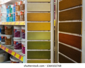 Wood Stain Samples In Building Material Store