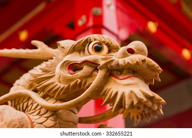 Wood Statue Of Dragon In Japan
