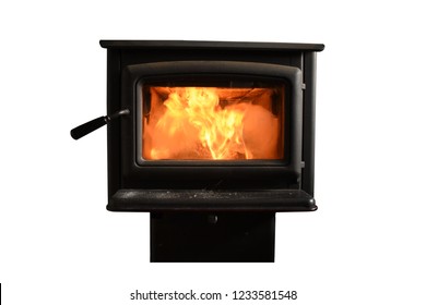 Wood Stove With Roaring Fire, Transparent Background