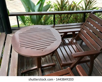Wood table and chair for texture design - Shutterstock ID 1443849203