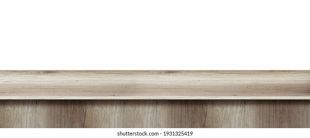 Wood table top used for display or montage your products, isolated on white background