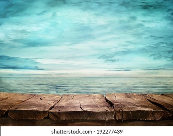 Wood table and tropical landscape in the background.. Spring or summer abstract nature background.  - Powered by Shutterstock