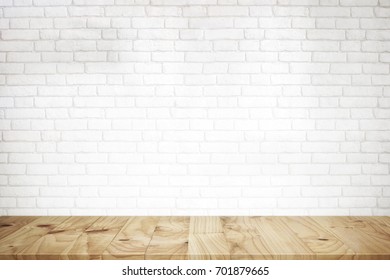 Wood Table White Brick Wall Stock Photo 574169842 | Shutterstock