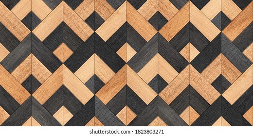 Wood texture background. Rough seamless parquet floor with geometric pattern. Old wooden planks.