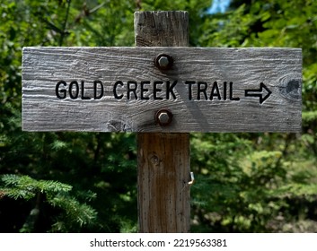 Wood Textured Gold Creek Trail Sign In Snoqualmie Pass In Washington State