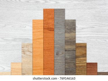 Wood textured graph bars following a normal distribution over a white wood background