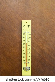 Wood Thermometer On The Wooden Wall  In The Meeting Room.