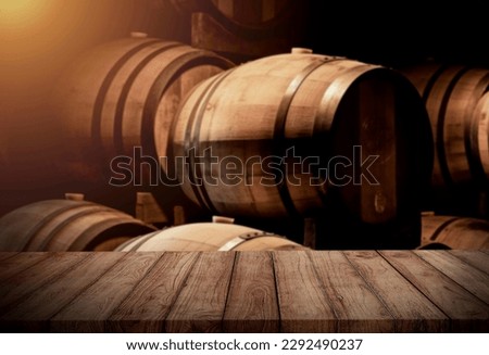 wood top table at winery background 