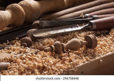 Wood Turning Shavings With Chisels