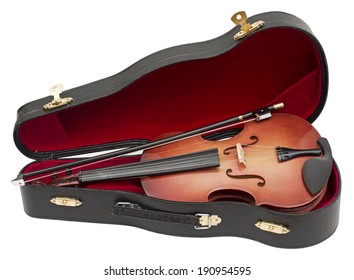 wood violin in his case isolated over white