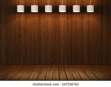 wood wall and floor with lamps