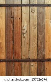 wood wall with rusty steel metal and nail texture background, brown plank wooden wall background