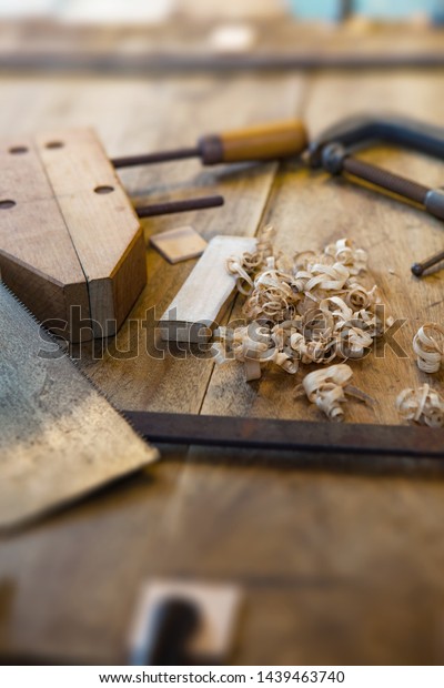 Wood Working Projects On Work Bench Stock Photo Edit Now 1439463740