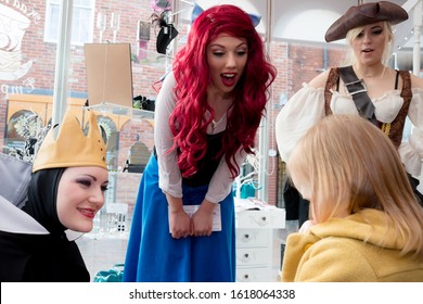 Woodbridge, Suffolk, UK February 21 2015; A princess party business holding a meet and greet for children