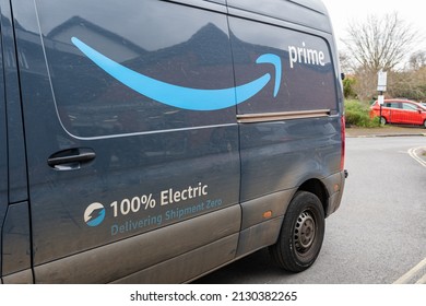 Woodbridge Suffolk UK February 22 2022: The New Fleet Of Electric Delivery Vans For The Global American Online Retailer Amazon