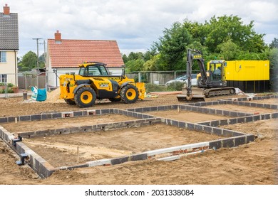 Woodbridge Suffolk UK July 11 2020: A View Of A New Building Site At The Start Of A Housing Development In A Small Rural Village