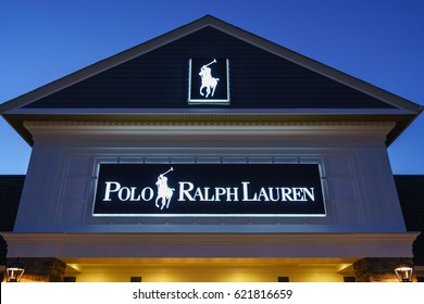 WOODBURY, NEW YORK - OCT 26 : Polo Ralph Lauren logo at Polo Ralph Lauren store in Woodbury Common Premium Outlet on Oct 26, 2016 in Woodbury, New York, USA.