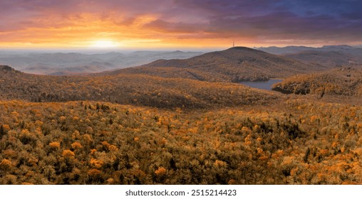 Wooded sunset hills of Appalachian mountains in North Carolina with lush and evergreen forest trees at fall season. Beauty of autumnal nature - Powered by Shutterstock