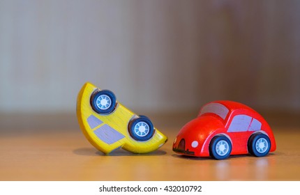 Wooded Toy Car  Are Crashed. Accident