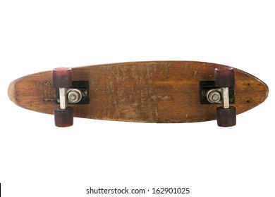 Wooden 70's skate board on a white background, could be used for sign board