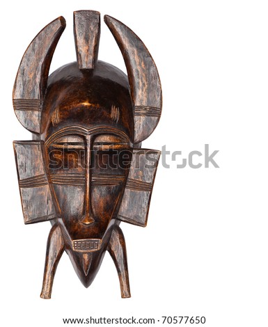 Wooden African Tribal Mask Isolated on White
