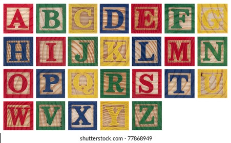 Wooden alphabet blocks isolated on white