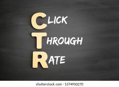 Wooden alphabets building the word CTR Click-Through Rate - ratio of users who click on a specific link to the number of total users who view a page, email, or advertisement, acronym text concept