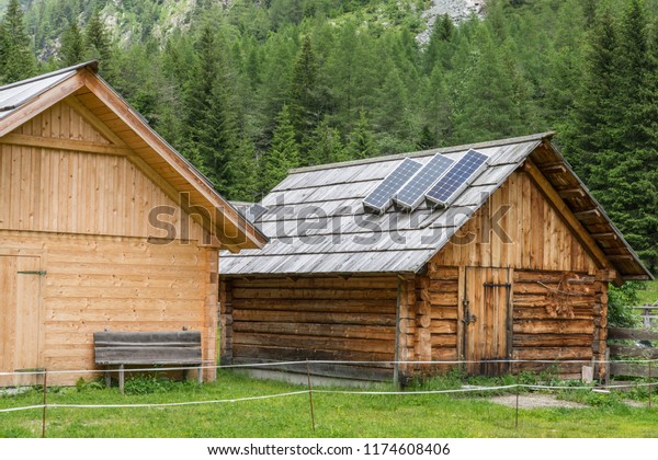 Wooden Alpine Cabin Solar Panel Austria Stock Photo Edit Now