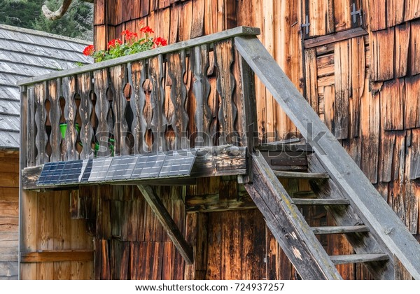 Wooden Alpine Cabin Solar Panel Austria Stock Photo Edit Now