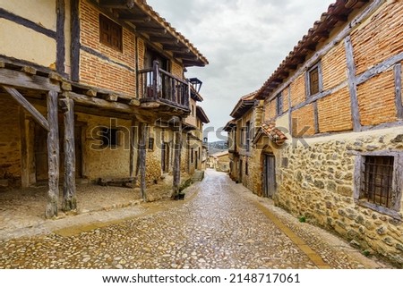 Wooden arcades and medieval architecture in the village of Calatanazor, Soria, Spain.