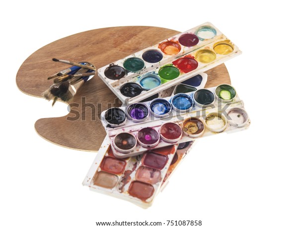 Wooden Art Palette Paint Brushes Isolated Stock Photo Edit Now