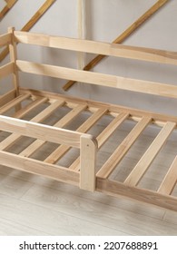 Wooden Baby Cot. Bed In The Children's Room. Natural Eco-friendly Furniture. Bed Without Mattress