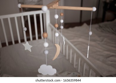 Wooden Baby Crib Mobile With Moon And Stars