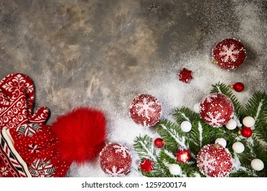 Wooden Background Pine Tree Cone Concept Of Christmas Top View Table Copy Space New Year Decorations Snow Down 