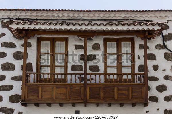 Wooden Balcony Stone White House San Stock Photo Edit Now 1204657927