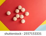 Wooden ball on a red background