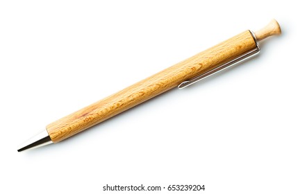 Wooden ballpoint pen isolated on white background.