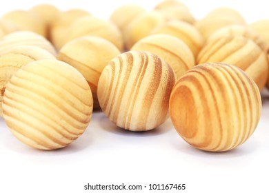 Wooden balls isolated on white background.